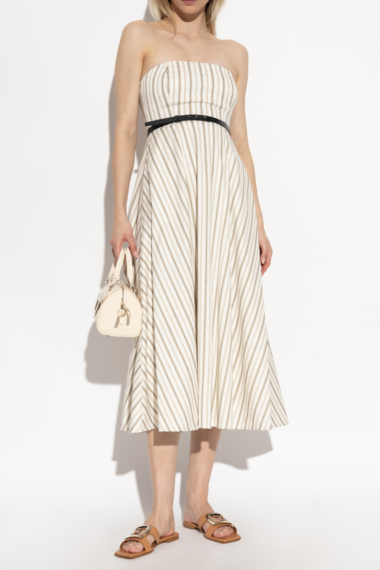 Max Mara Fervida ストライプ ドレス Max Mara Fervida Stripe Bustier Cotton & Linen Midi Dress